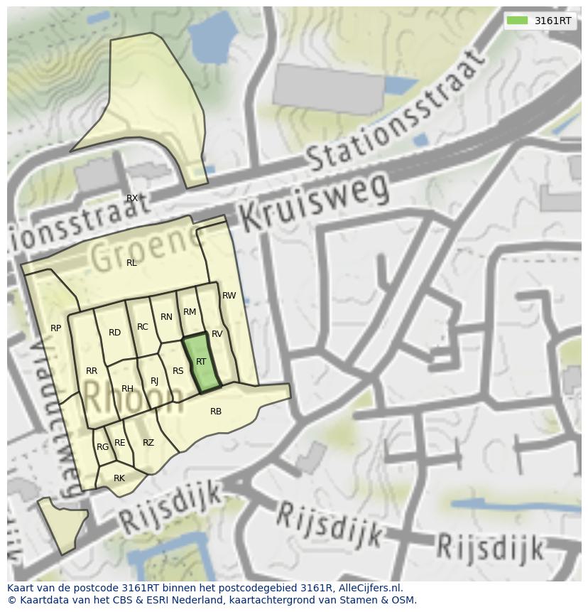 Afbeelding van het postcodegebied 3161 RT op de kaart.