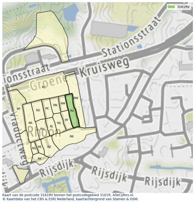 Afbeelding van het postcodegebied 3161 RV op de kaart.
