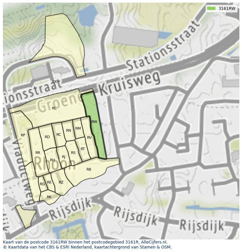 Afbeelding van het postcodegebied 3161 RW op de kaart.