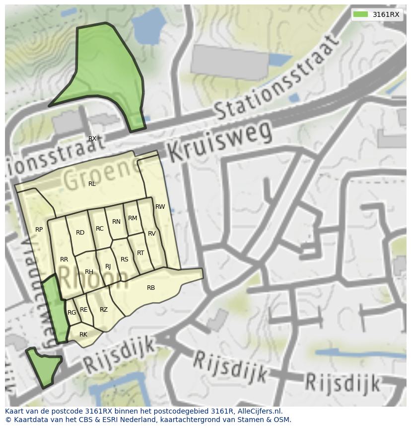 Afbeelding van het postcodegebied 3161 RX op de kaart.