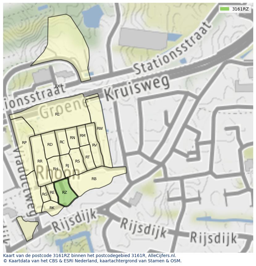 Afbeelding van het postcodegebied 3161 RZ op de kaart.