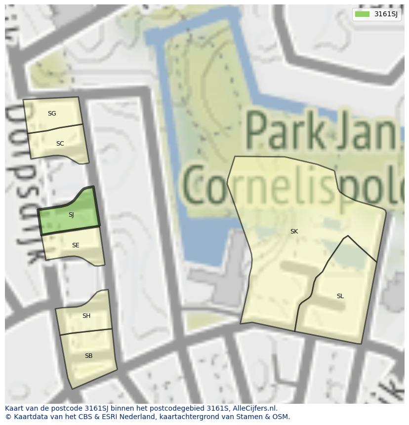 Afbeelding van het postcodegebied 3161 SJ op de kaart.
