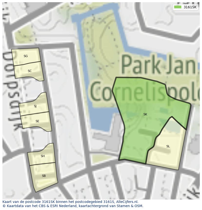 Afbeelding van het postcodegebied 3161 SK op de kaart.