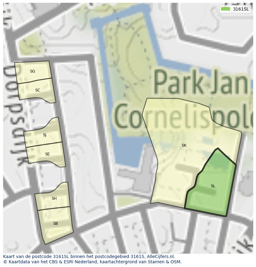 Afbeelding van het postcodegebied 3161 SL op de kaart.