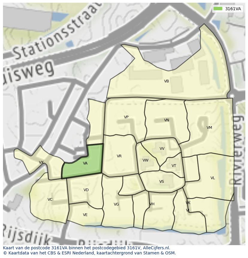 Afbeelding van het postcodegebied 3161 VA op de kaart.