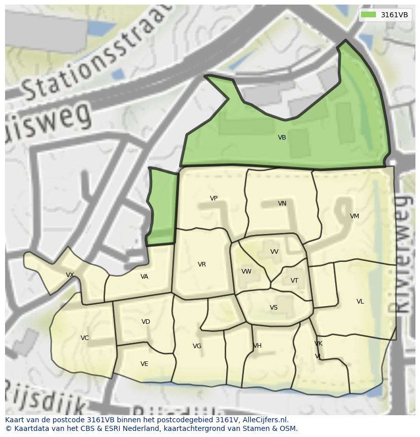 Afbeelding van het postcodegebied 3161 VB op de kaart.