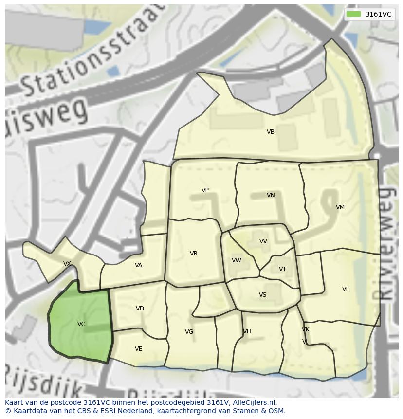 Afbeelding van het postcodegebied 3161 VC op de kaart.