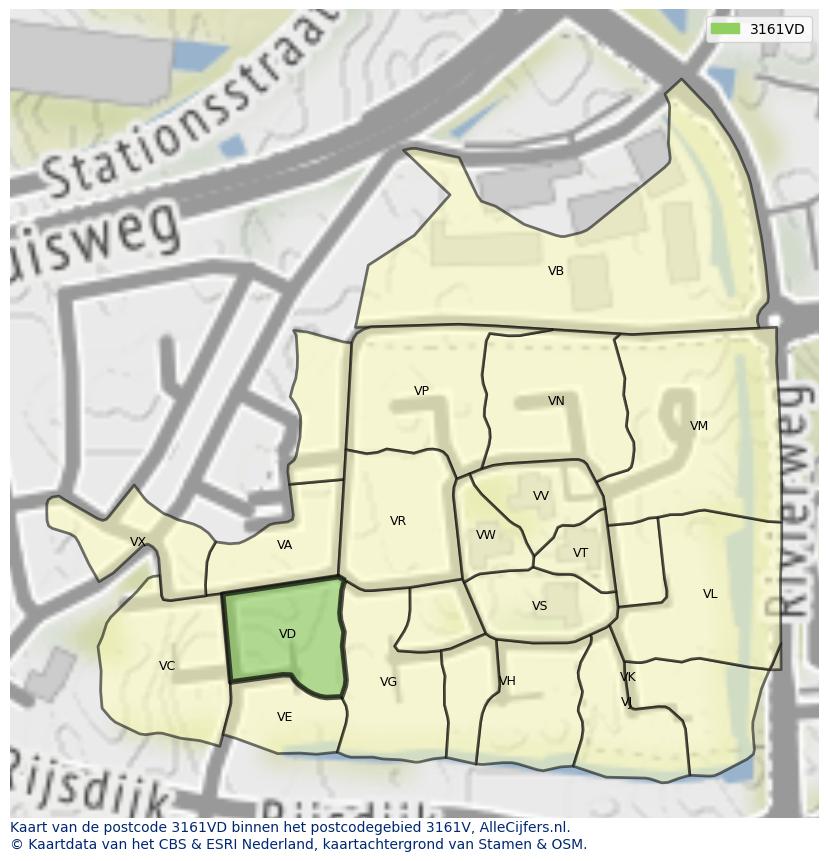 Afbeelding van het postcodegebied 3161 VD op de kaart.