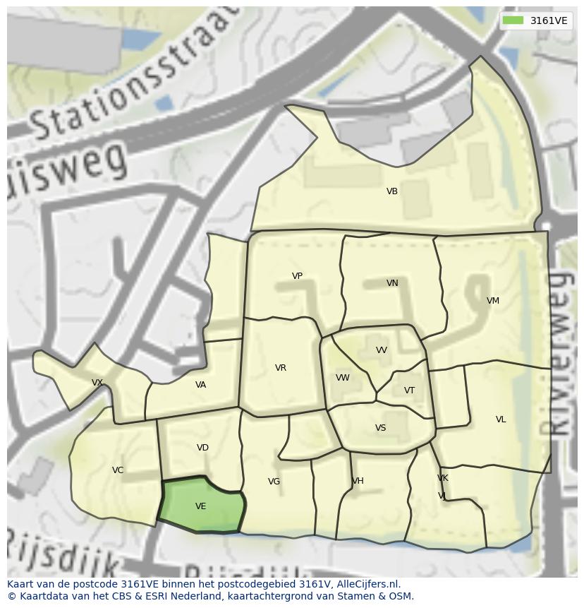 Afbeelding van het postcodegebied 3161 VE op de kaart.