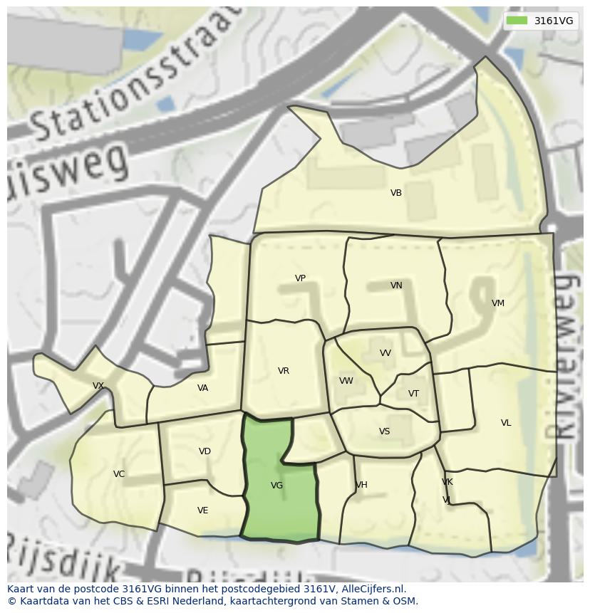 Afbeelding van het postcodegebied 3161 VG op de kaart.