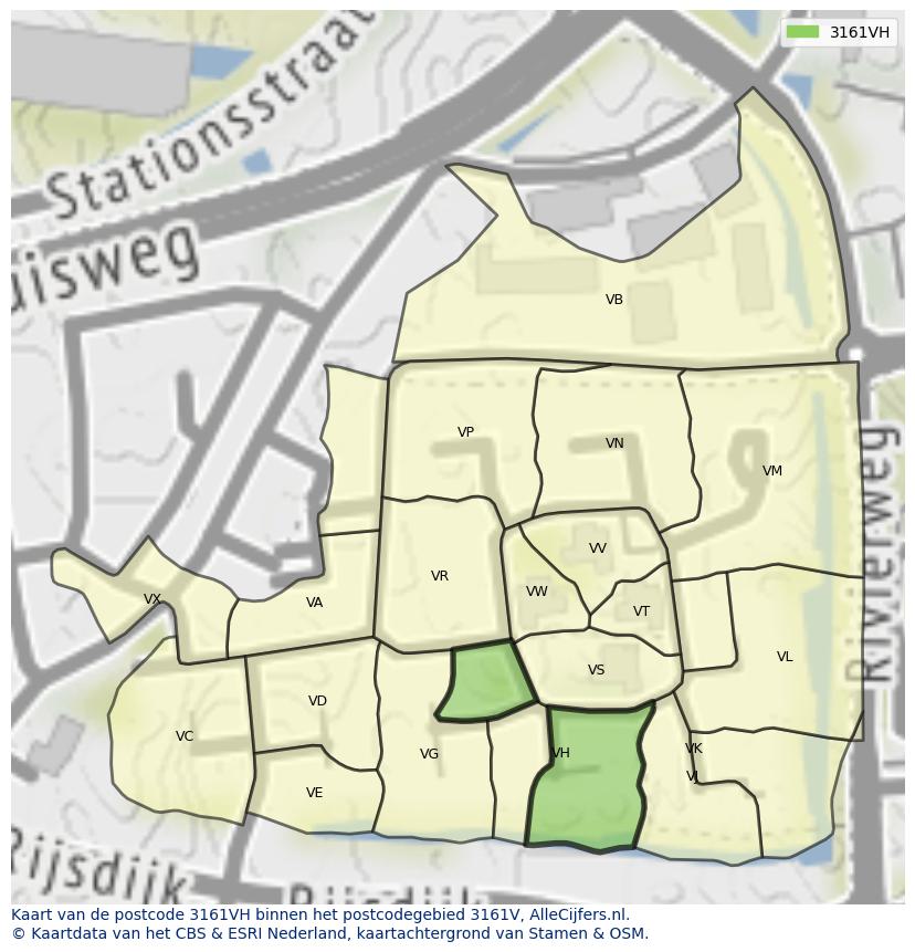 Afbeelding van het postcodegebied 3161 VH op de kaart.