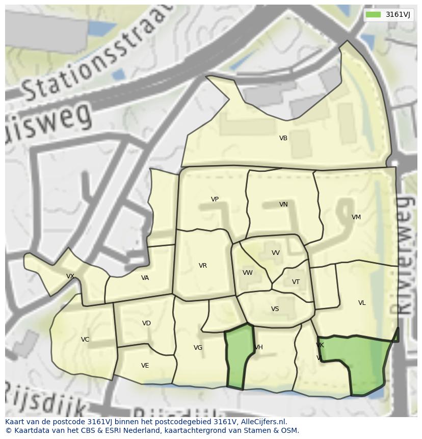 Afbeelding van het postcodegebied 3161 VJ op de kaart.