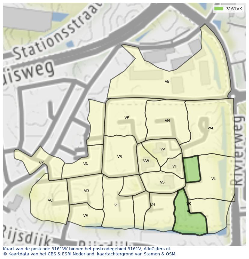 Afbeelding van het postcodegebied 3161 VK op de kaart.