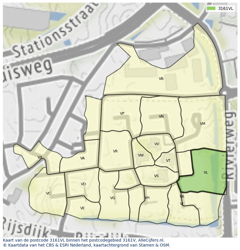 Afbeelding van het postcodegebied 3161 VL op de kaart.