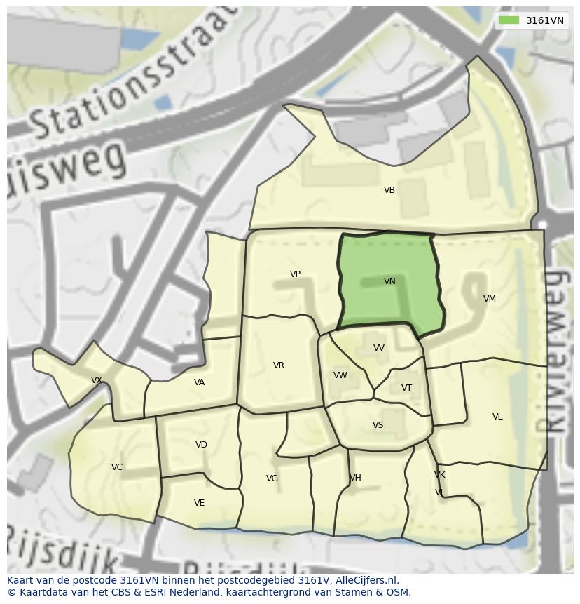 Afbeelding van het postcodegebied 3161 VN op de kaart.