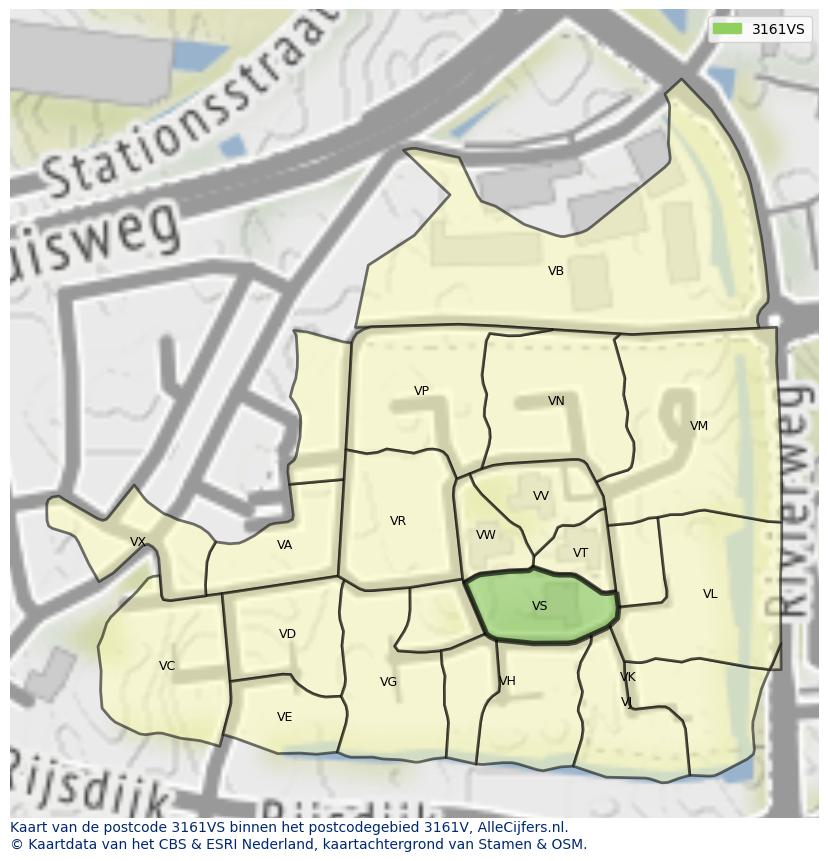 Afbeelding van het postcodegebied 3161 VS op de kaart.
