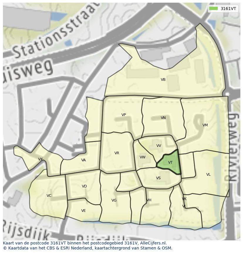 Afbeelding van het postcodegebied 3161 VT op de kaart.