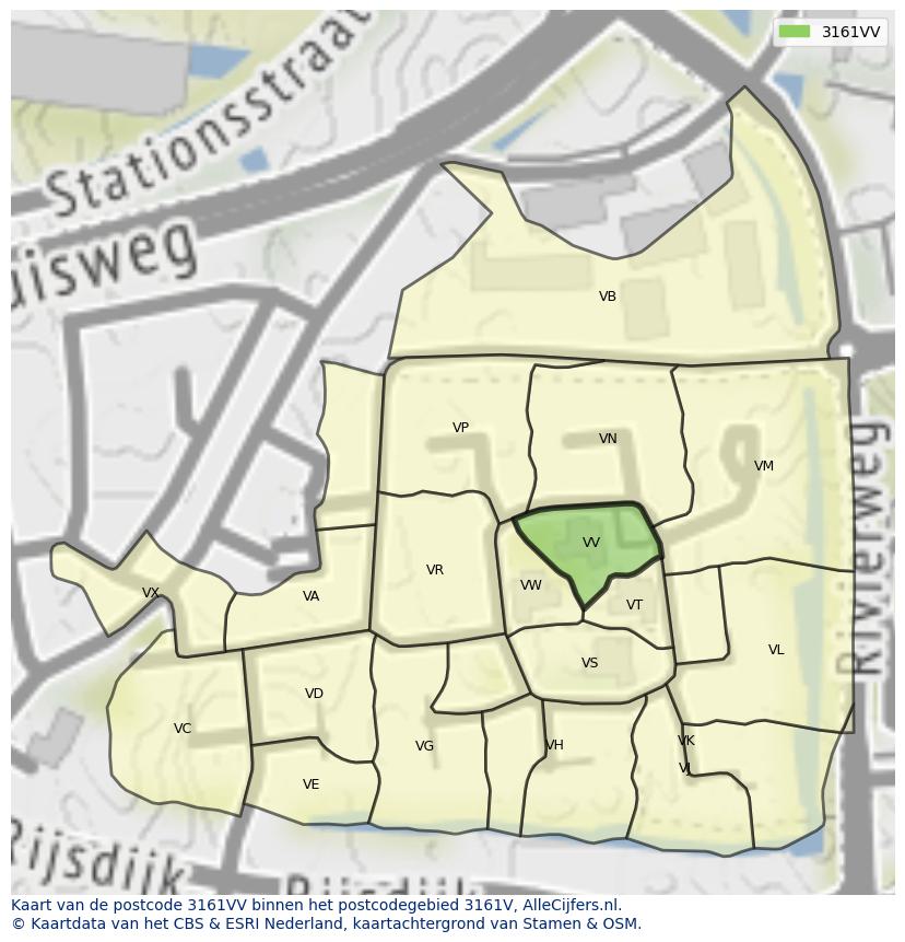 Afbeelding van het postcodegebied 3161 VV op de kaart.