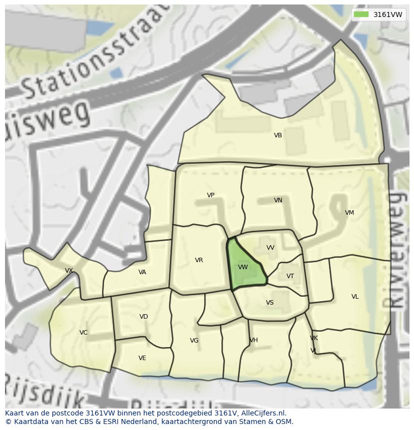 Afbeelding van het postcodegebied 3161 VW op de kaart.