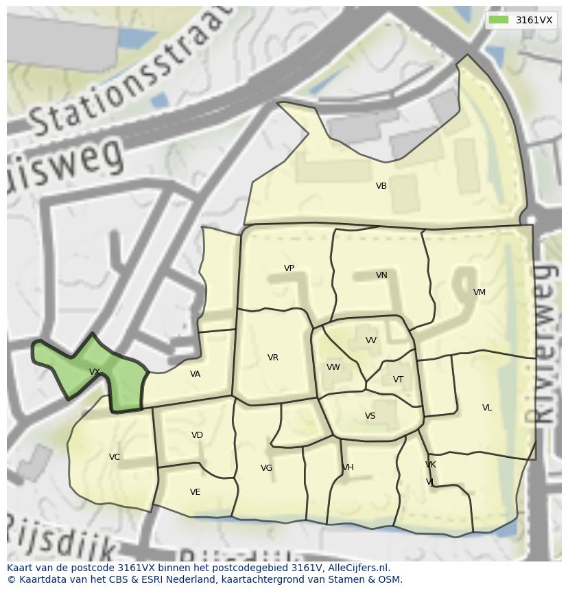 Afbeelding van het postcodegebied 3161 VX op de kaart.