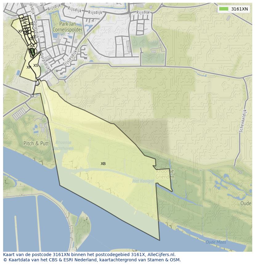 Afbeelding van het postcodegebied 3161 XN op de kaart.