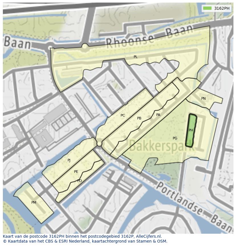 Afbeelding van het postcodegebied 3162 PH op de kaart.