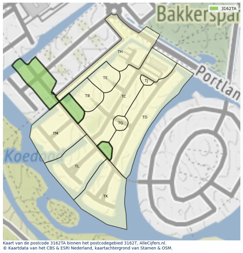 Afbeelding van het postcodegebied 3162 TA op de kaart.