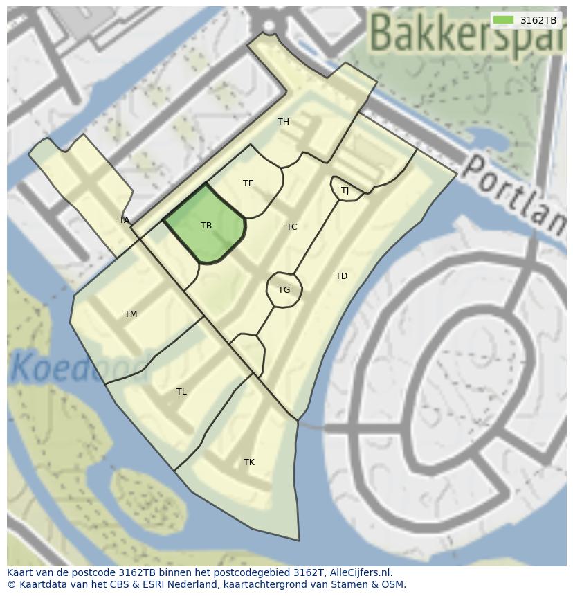 Afbeelding van het postcodegebied 3162 TB op de kaart.