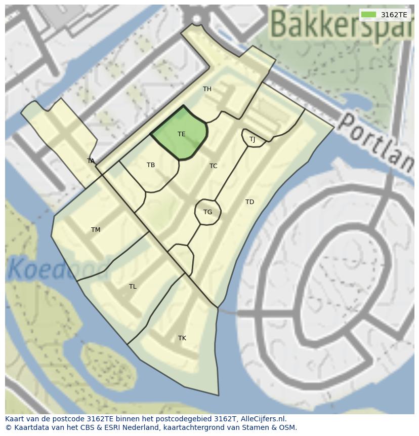 Afbeelding van het postcodegebied 3162 TE op de kaart.