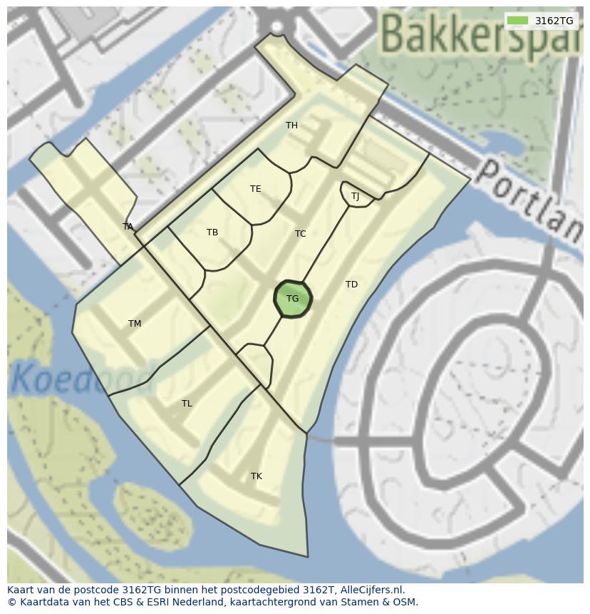 Afbeelding van het postcodegebied 3162 TG op de kaart.