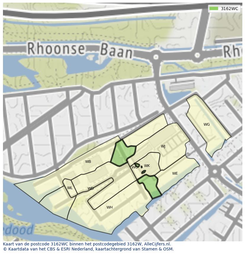 Afbeelding van het postcodegebied 3162 WC op de kaart.