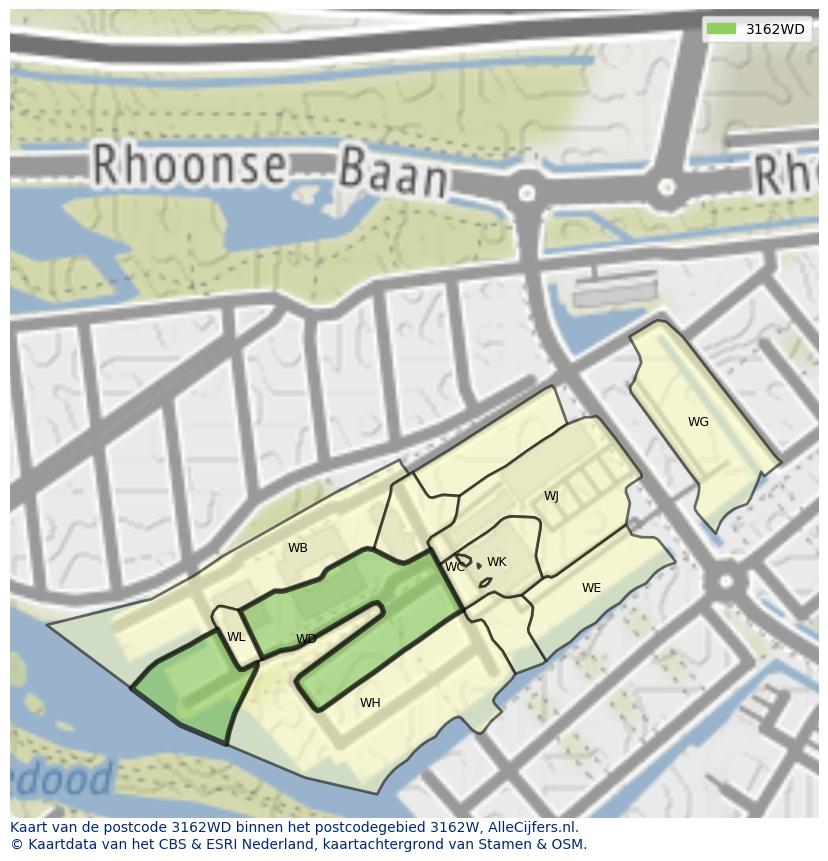 Afbeelding van het postcodegebied 3162 WD op de kaart.