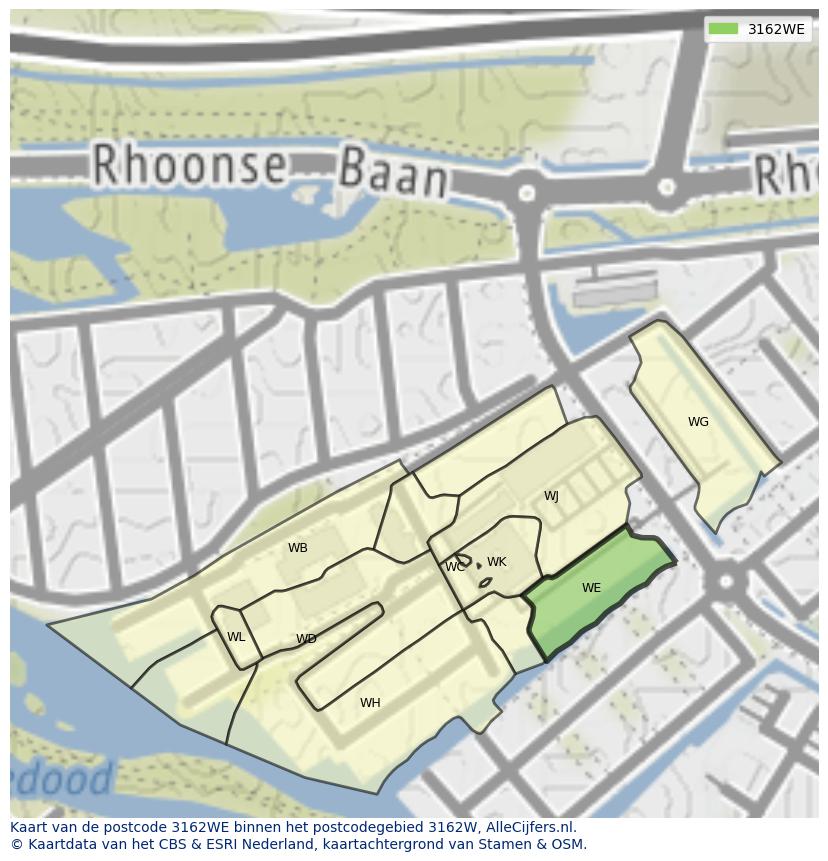 Afbeelding van het postcodegebied 3162 WE op de kaart.