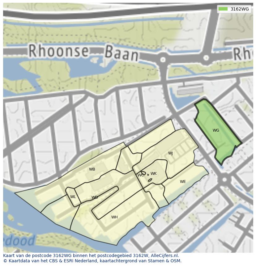 Afbeelding van het postcodegebied 3162 WG op de kaart.