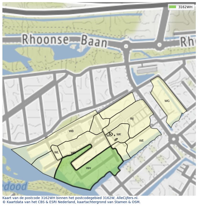 Afbeelding van het postcodegebied 3162 WH op de kaart.