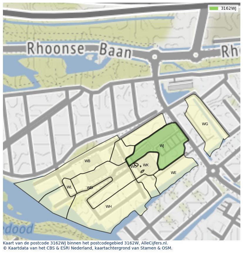 Afbeelding van het postcodegebied 3162 WJ op de kaart.