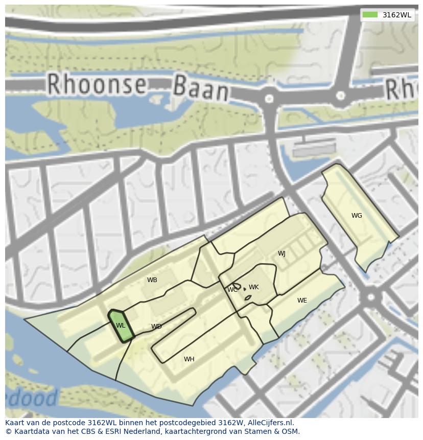 Afbeelding van het postcodegebied 3162 WL op de kaart.