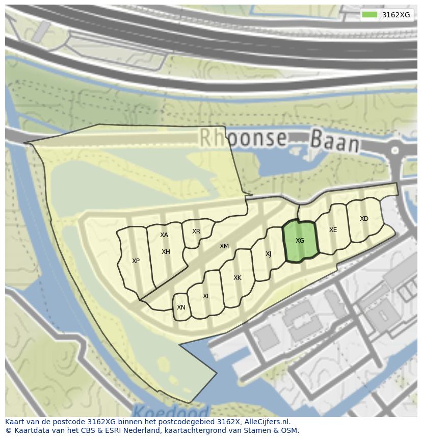 Afbeelding van het postcodegebied 3162 XG op de kaart.