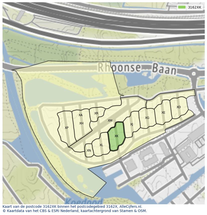 Afbeelding van het postcodegebied 3162 XK op de kaart.