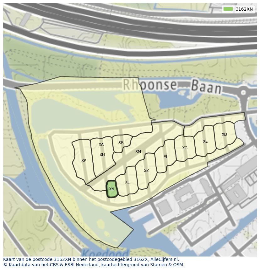 Afbeelding van het postcodegebied 3162 XN op de kaart.