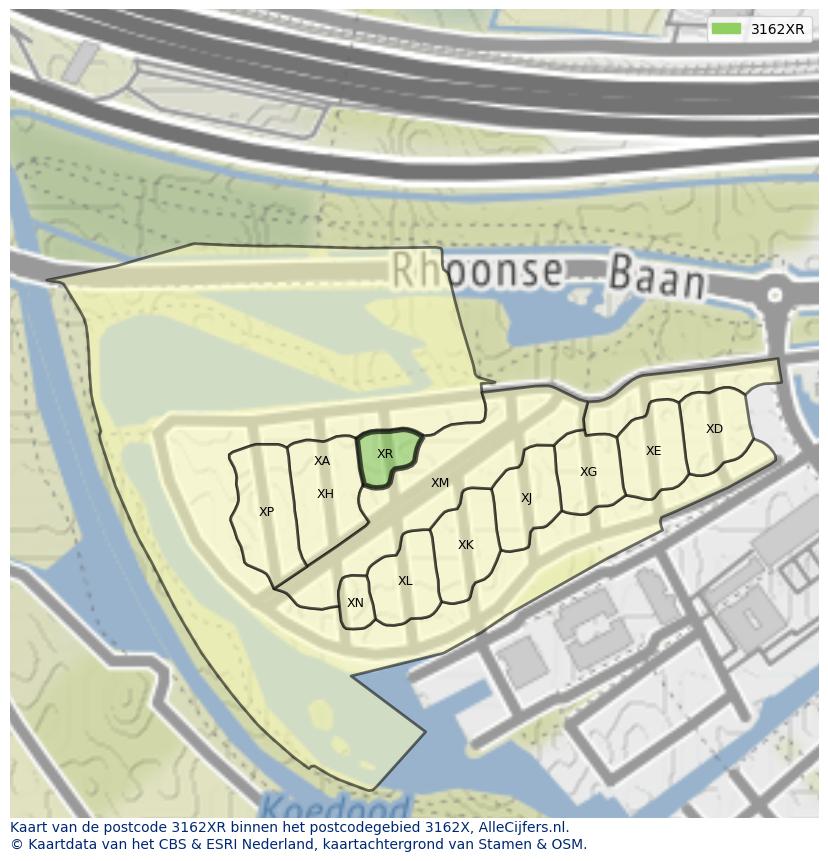 Afbeelding van het postcodegebied 3162 XR op de kaart.
