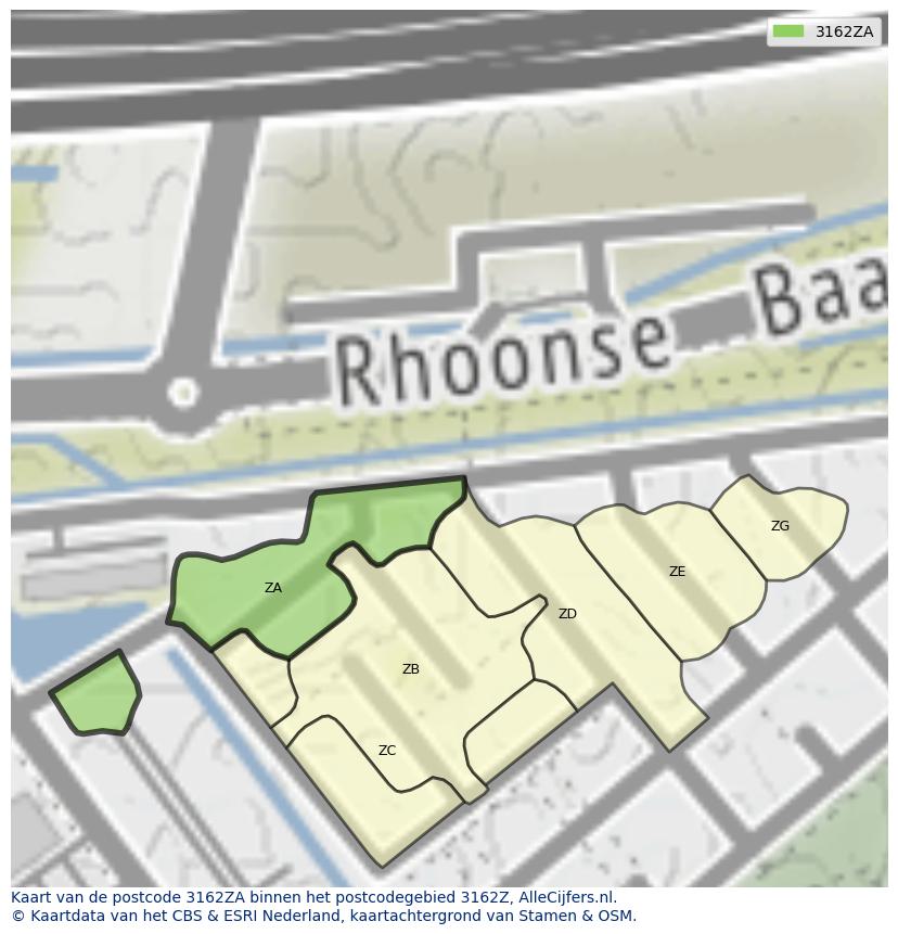 Afbeelding van het postcodegebied 3162 ZA op de kaart.