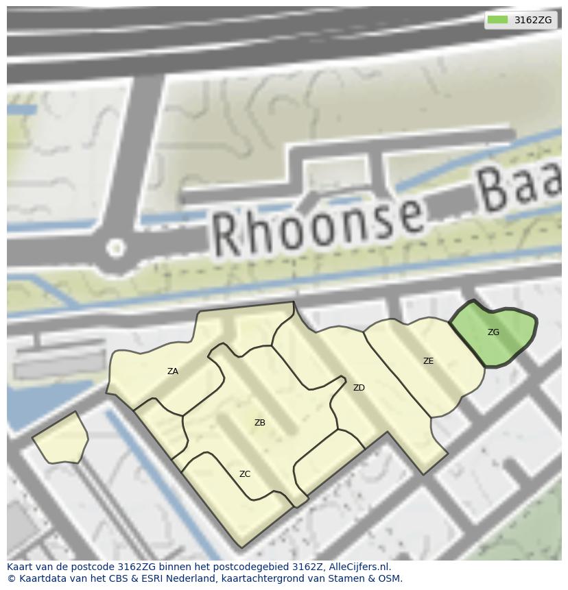 Afbeelding van het postcodegebied 3162 ZG op de kaart.