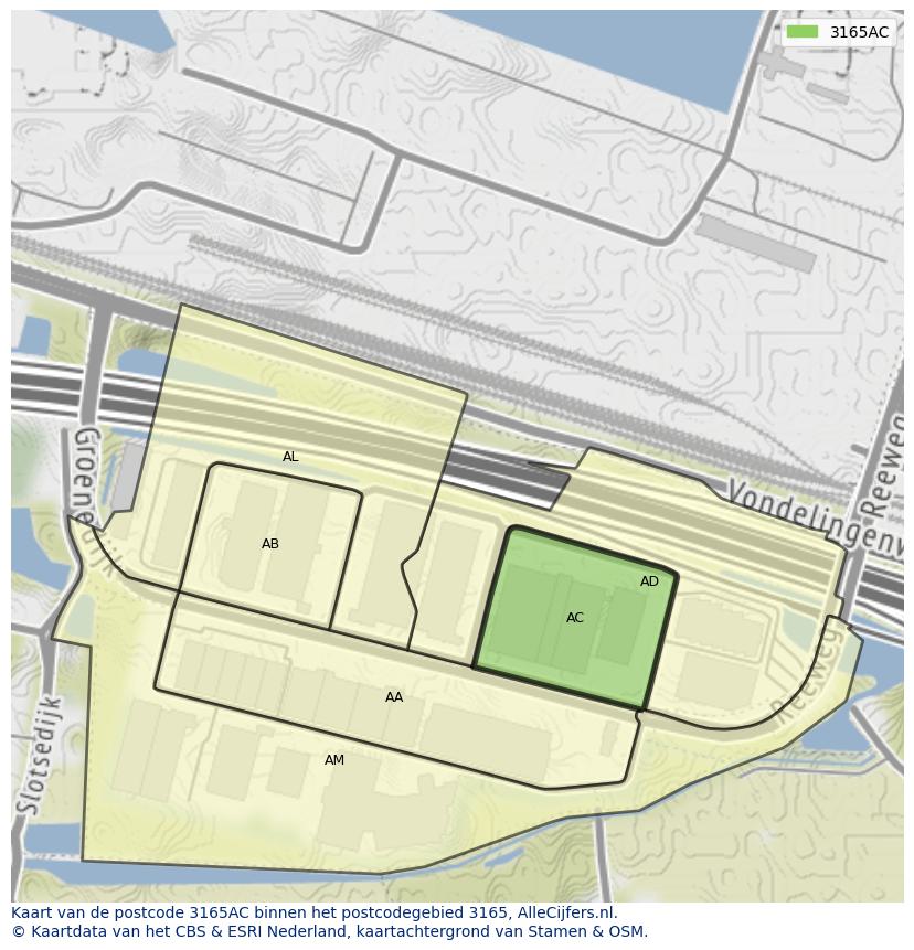 Afbeelding van het postcodegebied 3165 AC op de kaart.