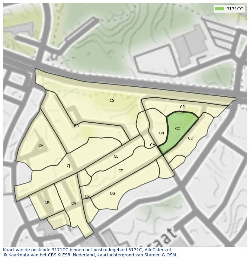 Afbeelding van het postcodegebied 3171 CC op de kaart.