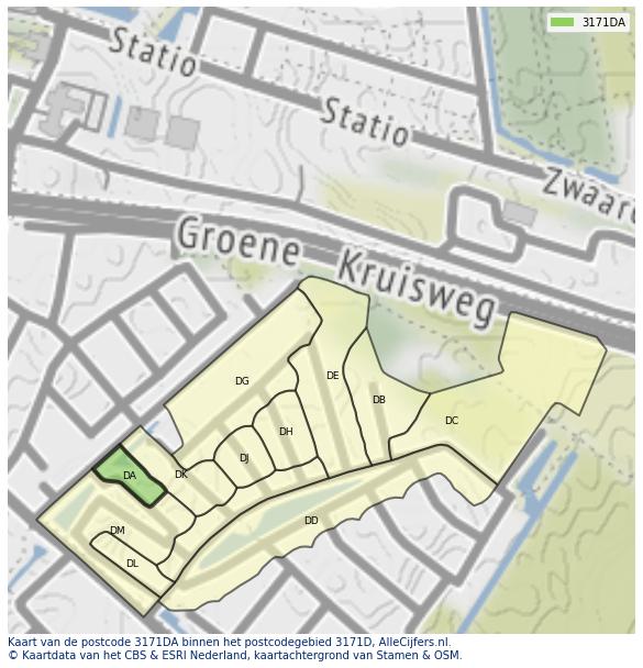Afbeelding van het postcodegebied 3171 DA op de kaart.