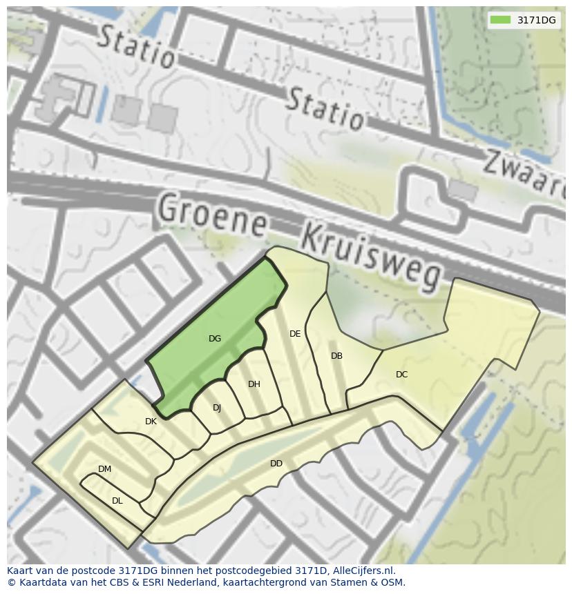Afbeelding van het postcodegebied 3171 DG op de kaart.