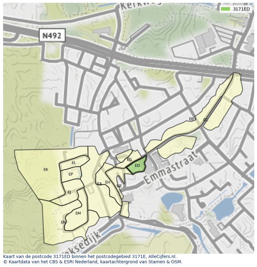 Afbeelding van het postcodegebied 3171 ED op de kaart.