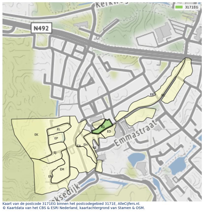 Afbeelding van het postcodegebied 3171 EG op de kaart.