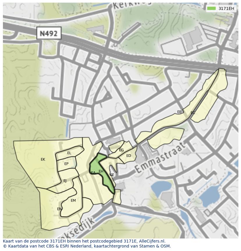 Afbeelding van het postcodegebied 3171 EH op de kaart.
